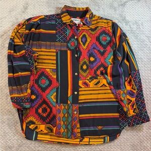Women’s Vintage 90s 100% Cotton Aztec Western Long Sleeve Button Up Size Medium